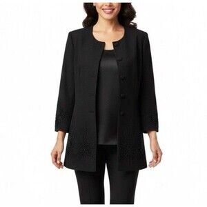 Vintage John Meyer Women’s Black Beaded Collarless Dressy Jacket Size 16